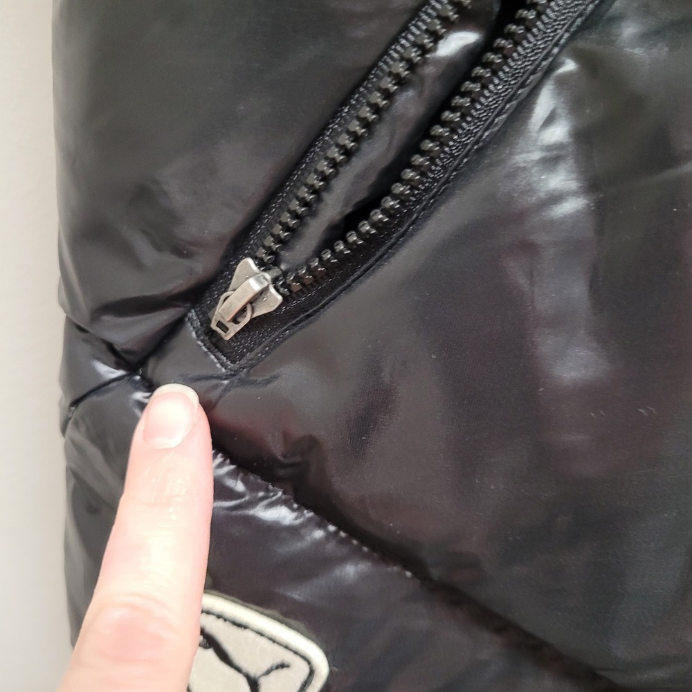 Puma Womens Metallic Black Down Fill Puffer Vest Faux Fur Hood Hooded Size M - Picture 4 of 8